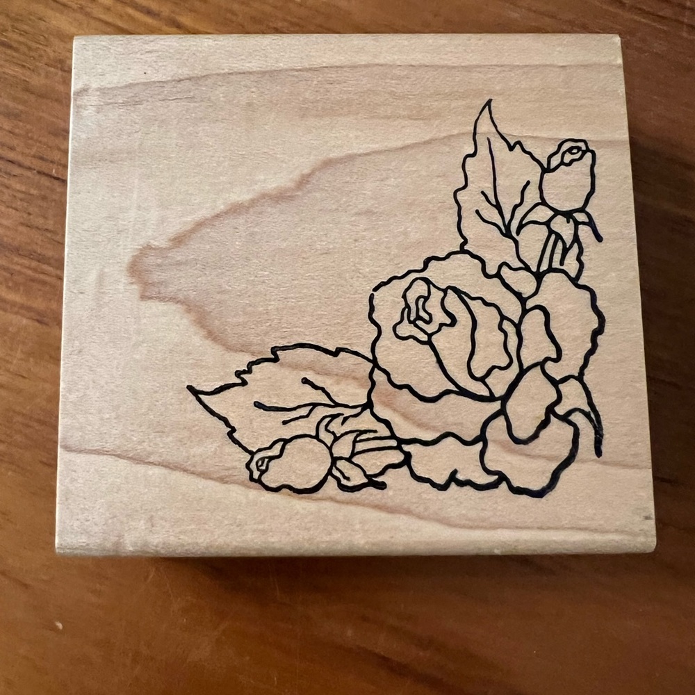 ROSE BORDER ALIAS SMITH ROWE RUBBER STAMP WOOD MOUNTED